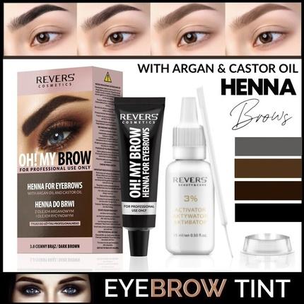 Revers Henna Eyebrow Eyelash Color Permanent Brow Color Cream Brown Black Complete Set