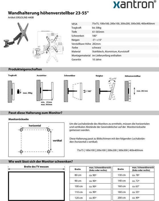 Image du produit Xantron ERGOLINE-440B (Mur, 55", 30 kg)