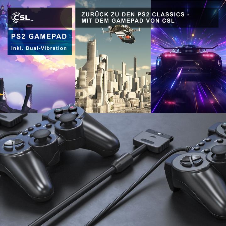 Image du produit CSL 2x PlayStation Controller, PS2 Gamepad avec double vibration (effet Rumble), précision & confort (PS2)