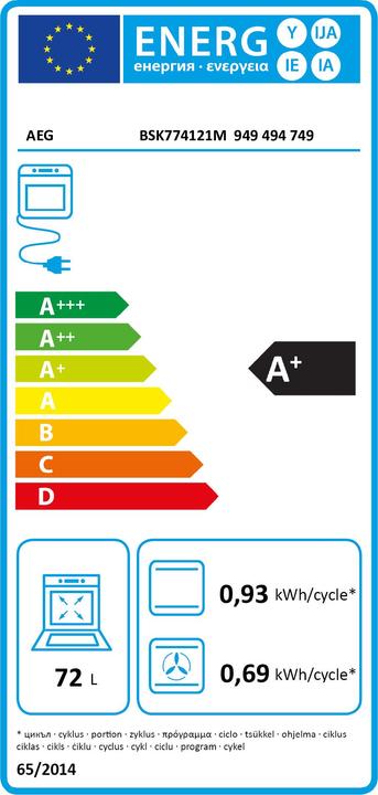 Etichetta energetica AEG BSK774121M / Serie 7000 con SteamCrisp® / Autopulizia per pirolisi / Sensore di temperatura del