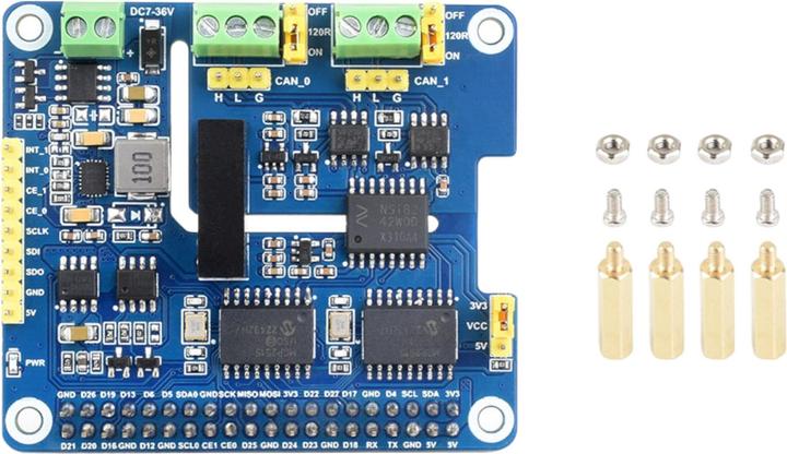 Actual product image WaveShare 2-channel CAN bus dual chip HAT for Raspberry Pi