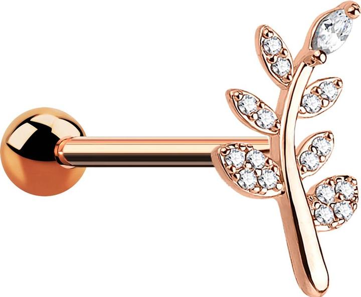 Actual product image Star Piercing Micro Barbell rosegold Blatt mit Kristall (Brass, Surgical steel 316L)
