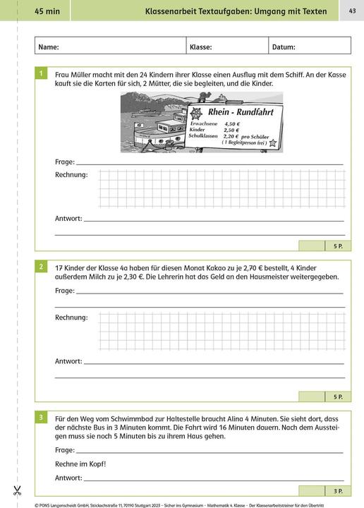 Immagine prodotto Sicher ins Gymnasium: Klassenarbeitstrainer für den Übertritt Mathematik 4. Klasse (Tedesco, 2023)