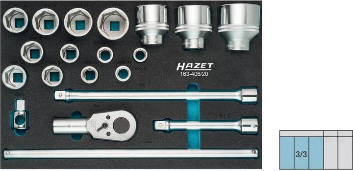Produktbild HAZET Steckschlüssel Satz 163-406/20 ∙ Vierkant20 mm (3/4 Zoll) ∙ Aussen Sechskant Profil ∙ 19 ∙ 21 …