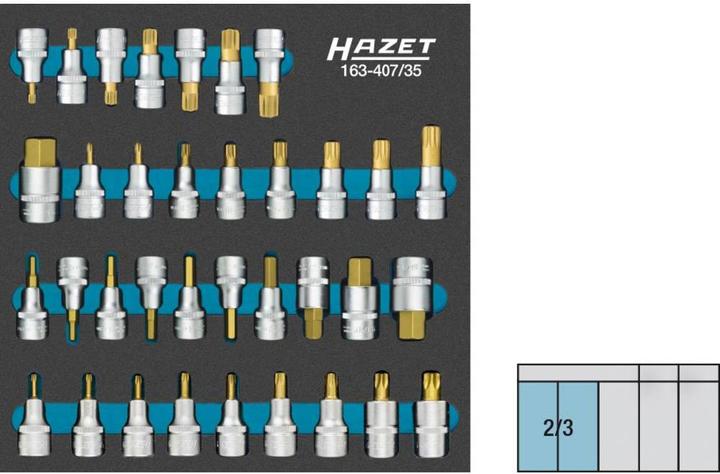 Actual product image HAZET Screwdriver socket set 163-407/35 ∙ Square, hollow 12.5 mm (1/2 inch) ∙ Inside hexagon profil… (19 mm, 12 mm, 14 mm, 22 mm, 16 mm, 10 mm, 21 mm, 18 mm, 17 mm, 11 mm, 15 mm, 13 mm, 20 mm)