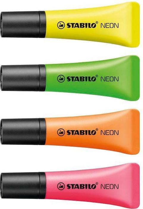 Produktbild STABILO NEON Textmarker (Gelb, Grün, Orange, Pink, 5 mm, 4 x)