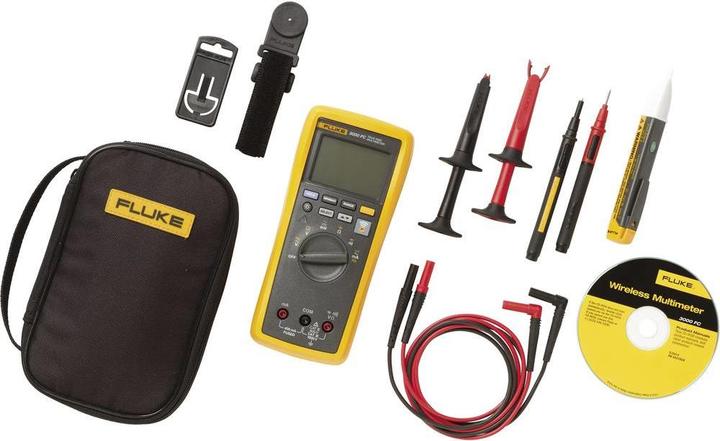 Batteries, User manual on CD, Fluke 3000 FC Multimeter, Fluke TP220 Industrial test probes, Fluke 1ACII non-contact voltage tester, Fluke TL224 test leads