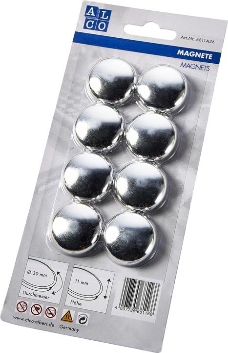 Alco Aimants plats assortis, diamètre : 30 mm (8 x)