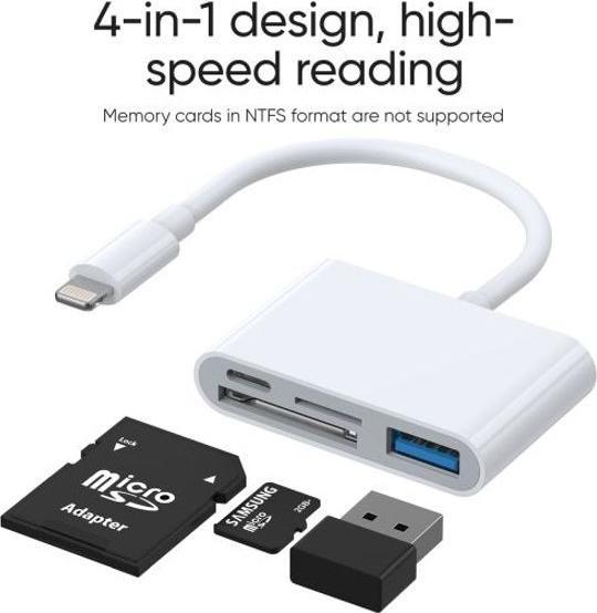 Image du produit Joyroom Lecteur de cartes Lightning vers USB OTG (Lightning, USB-A, USB Type C, Carte SD)