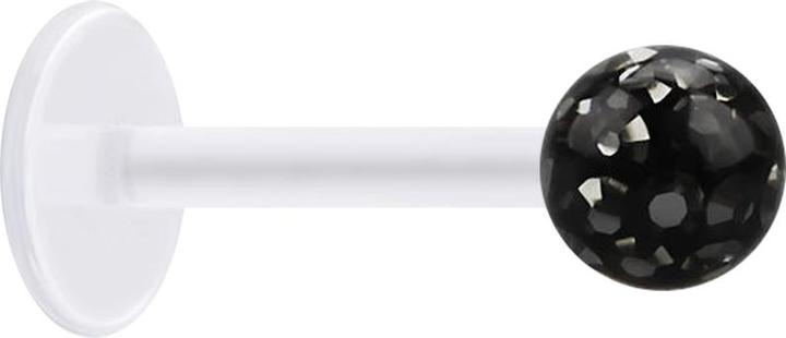 Produktbild Star Piercing Micro Labret transparent mit Kristallkugel schwarz und Epoxy Schutzschicht (ohne Messing, Chirurgenstahl 316L, Bioflex)