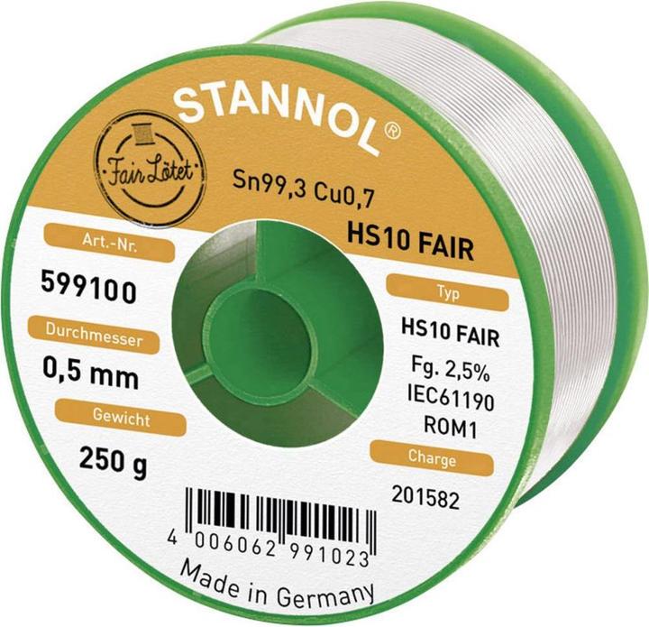 Produktbild Stannol Lötzinn bleifrei Spule HS10-Fair Sn99.3 (Lötzinn)