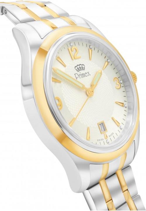 Actual product image Primex Montre Swiss Made - Bracelet Metal Bicolore - Cadran Noir - Etanche 50 M (Analogue wristwatch, 25 mm)