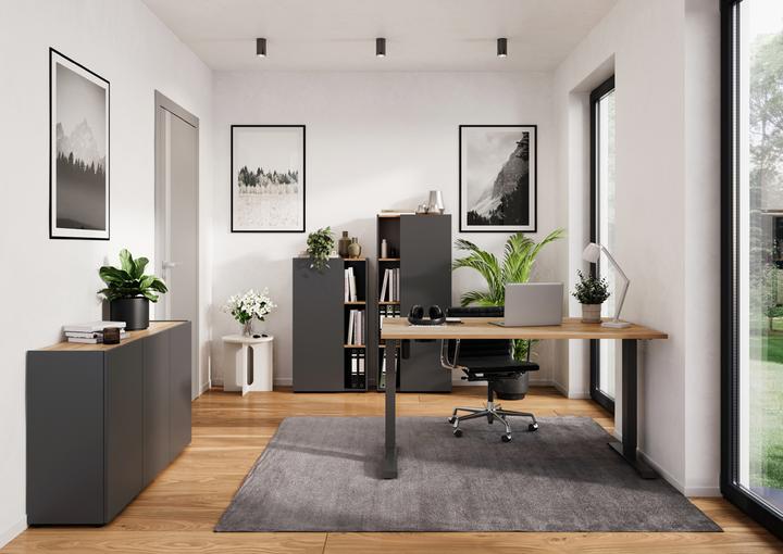 Productafbeelding Germania Boras in hoogte verstelbaar bureau kasjmier rechthoekig, C-poot frame zwart 140,0 x 80 (140 x 71 cm)