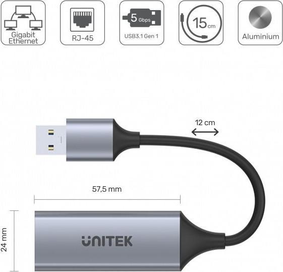 Actual product image Unitek U1309A Interface card/adapter (USB, RJ45 (1x))