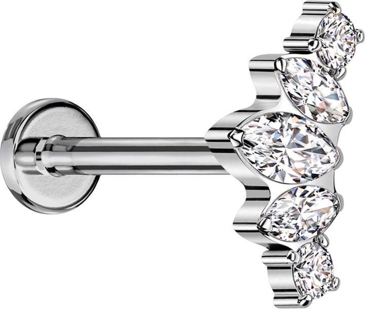 Produktbild Star Piercing Micro Labret Innengewinde silber drei Ovale und zwei runde Kristalle silber (ohne Messing, Titan G23)