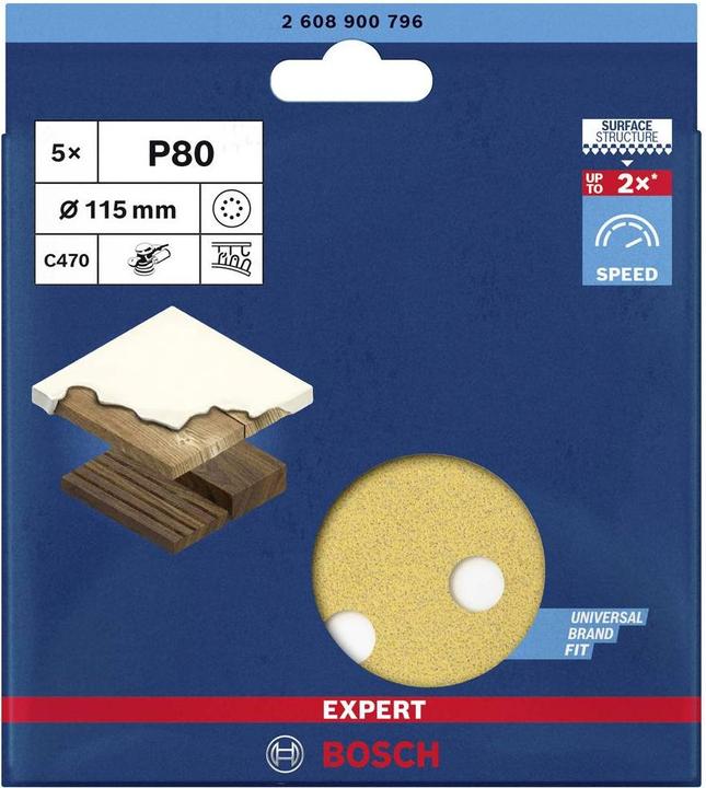 Actual product image Bosch Professional Zubehör Expert C470 Sandpaper with 8 holes for random orbital sander, 115 mm, G 80, 5 pcs. (80)