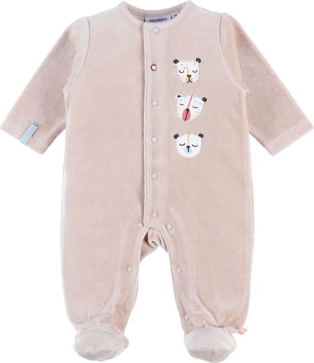 Noukies Strampler Velours mit Tigerköpfen Beige Gr. 74 (74)