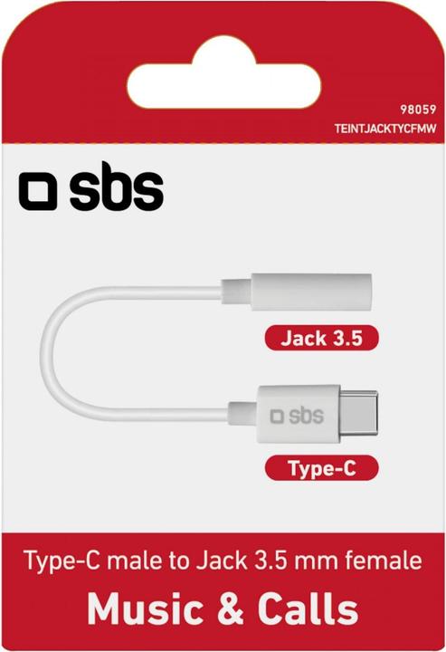 Actual product image SBS USB Type C to 3.5mm Jack Adapter White (3.5mm jack, USB Type C)