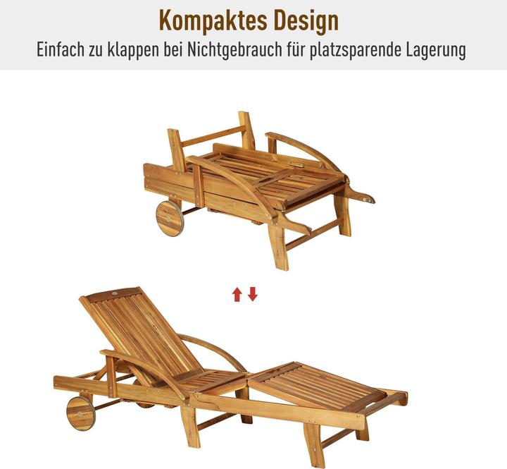 Image du produit Outsunny Chaise longue de jardin pliante en bois de sapin (195 cm)