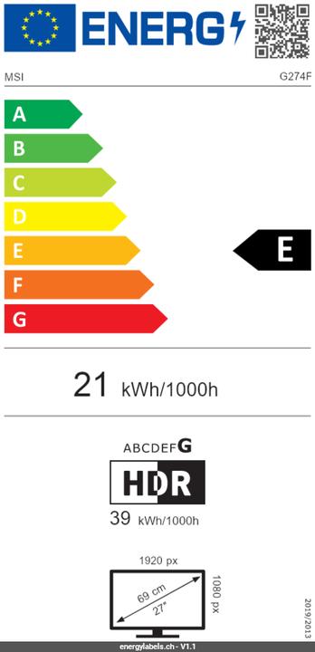 Etichetta energetica MSI MAG 274FDE (1920 x 1080 pixel, 27")