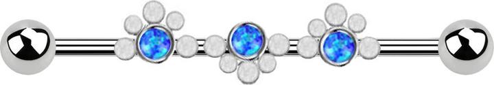 Actual product image Star Piercing Barbell silver two balls dotted wave three opals blue (Surgical steel 316L)
