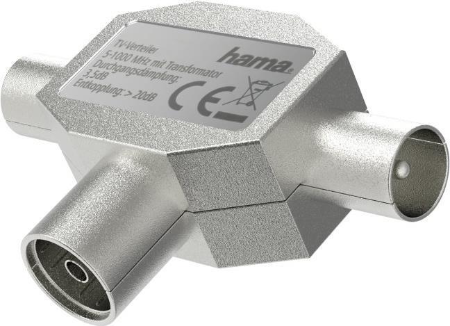 Actual product image Hama Antenna distributor, coax-coupling- 2 coax-plugs, metal (3.50 dB, Antenna cable)