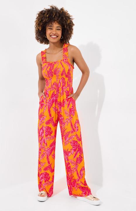 Actual product image Joe Browns Petite Bold Tropical Print Wide Strap Crinkle Jumpsuit (38)