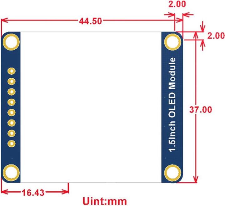 Actual product image WaveShare OLED Display 128x128 1.5inch white I2C SPI