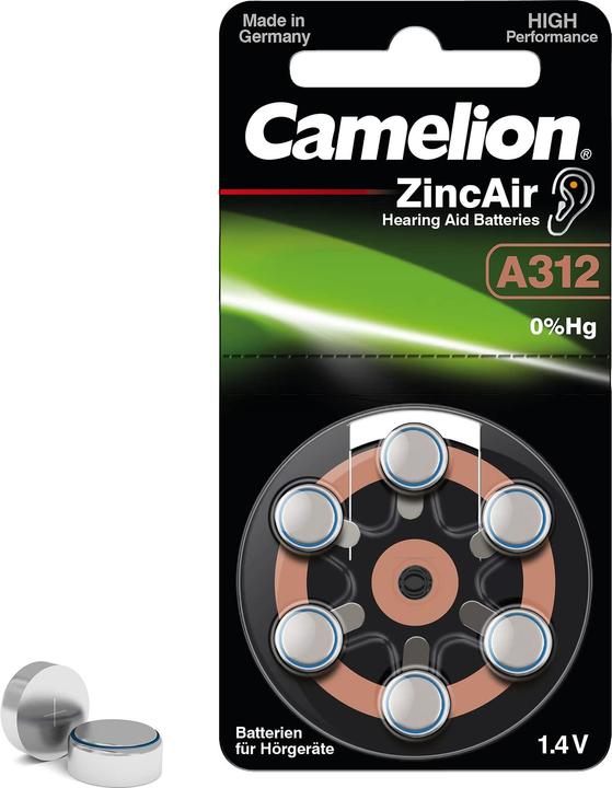 Immagine prodotto Camelion A312 - Batteria monouso - zinco-aria - 1,4 V - 6 pezzi - argento - 92 mm (6 pz., A312, 160 mAh)