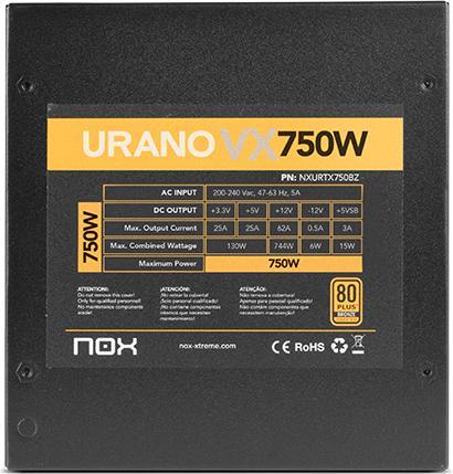 Actual product image Nox Urano VX Bronze Edition Power Supply 750 W 20+4 pin ATX ATX Black (750 W)