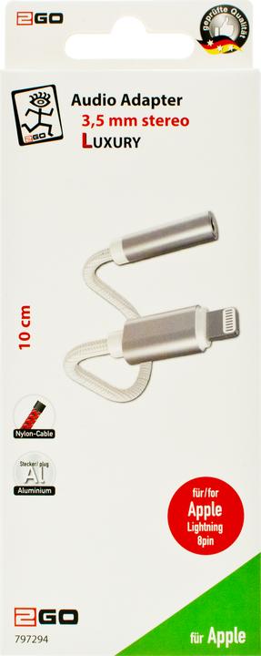 Immagine prodotto 2GO 797294 Cavo audio Lightning (0.10 m, Connettore da 3,5 mm (AUX))
