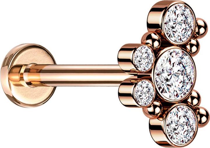 Produktbild Star Piercing Micro Labret Innengewinde rosegold sechs Kugeln fünf Kristalle silber (Chirurgenstahl 316L)
