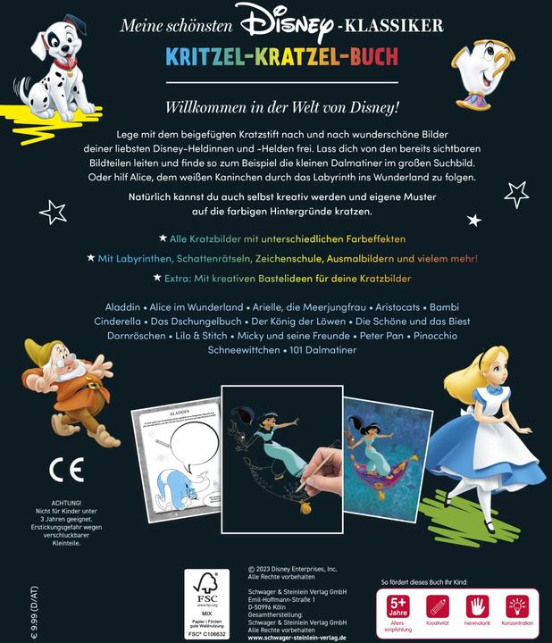 Productafbeelding Meine schönsten Disney-Klassiker Kritzel-Krazel-Buch (Duits, Uitgeverij Schwager & Steinlein, 2023)