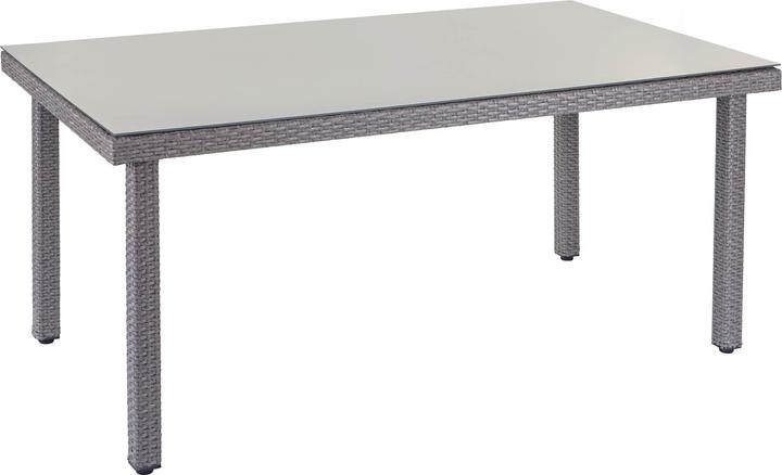 Produktbild Swisshandel24 Poly-Rattan Gartentisch Cava, Esstisch Tisch mit Glasplatte, 160x90x74cm - grau (160 cm)