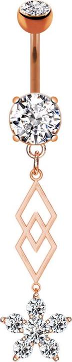 Actual product image Star Piercing Banana rose gold with two balls crystal silver pendant two diamonds crystal flower (Brass, Surgical steel 316L)