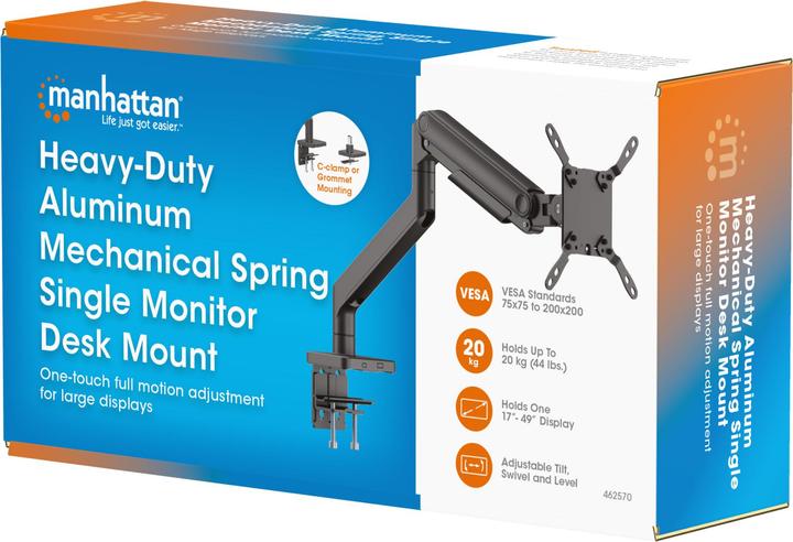 Actual product image Manhattan Desk mount with mechanical spring and particularly high load capacity for one monitor, aluminium (Table, 49")