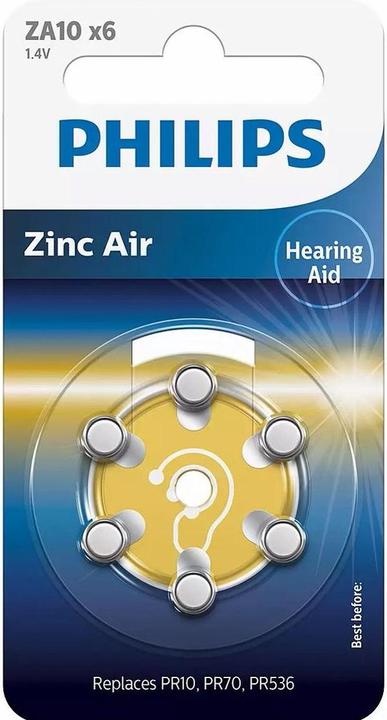 Image du produit Philips Pile bouton pour appareil auditif ZA10 6 pièces (6 pcs, A10, 90 mAh)