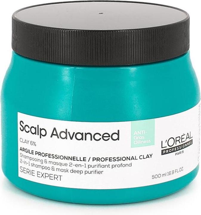 Immagine prodotto L'Oréal Professionnel SCALP ADVANCED antiolio 2 in 1 shampoo e maschera purificante profonda all'argilla 500 ml (500 ml, Shampoo liquido)