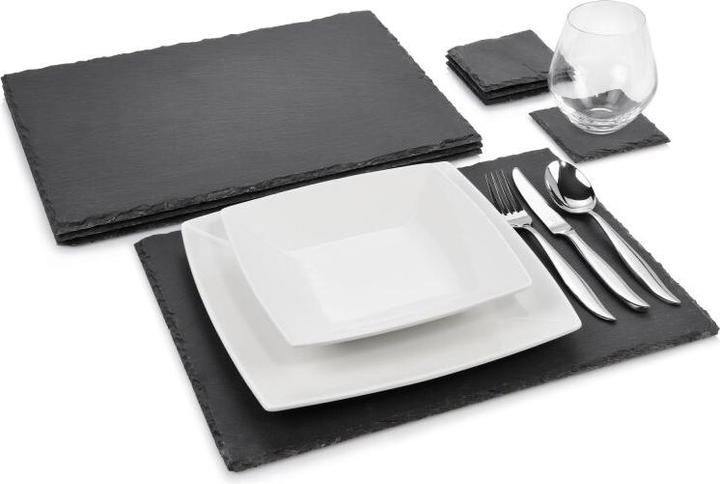 Image du produit Sänger Geschirr Set d'assiettes à dîner en ardoise, sous-verres modernes en ardoise pour 4 personnes (4 x, 40 x 30 cm)