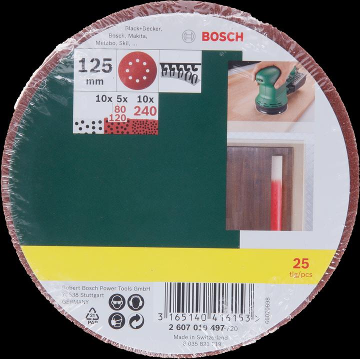 Image du produit Bosch Zubehör Jeu de feuilles de sablage à orbite aléatoire grain mixte (80, 120, 240)