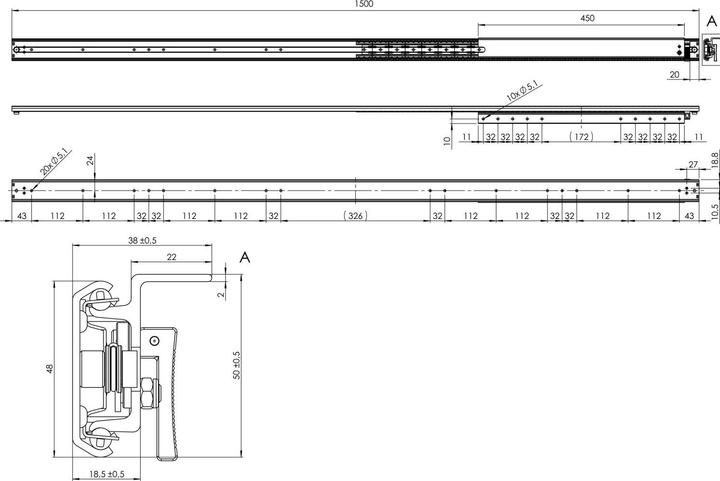 Actual product image Pöttker TOPSLIDE extension table runner, extension 1020 mm, length 1500 mm, steel/aluminium