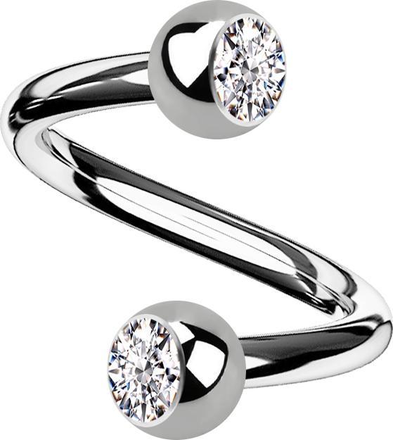 Star Piercing Micro Spirale silber mit zwei Kugeln Kristall silber (Titan G23)
