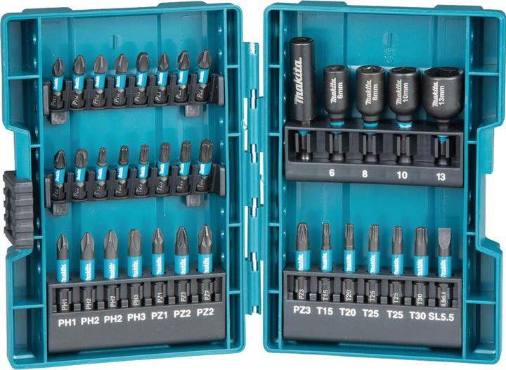 Produktbild Makita Bit-Set (Kreuz Phillips PH M1, Kreuz Phillips PH M2, Kreuz Phillips PH M3, Kreuz Pozidriv PZ M1, Kreuz Pozidriv PZ M2, Kreuz Pozidriv PZ M3, Innensechsrund TX M15, Innensechsrund TX M25, Innensechsrund TX M20, Innensechsrund TX M30)