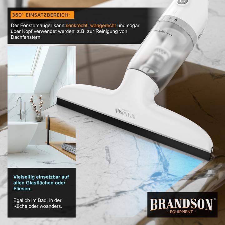 Image du produit Brandson Akku Fenstersauger, Fensterreiniger mit Sprühflasche & Wischbezug, für Duschkabine, Spiegel, 2200mAh