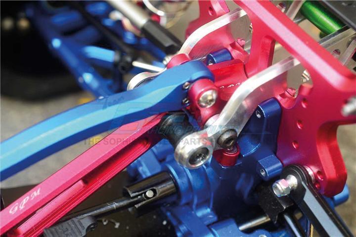 Productafbeelding GPM aluminium bevestiging voor bovenste chassissteun achter zwart arrma kraton, tali, typh