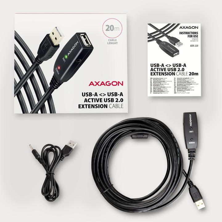 Immagine prodotto Axagon ADR-220 cavo di prolunga USB 2.0 attivo, USB-A maschio/femmina - 20 m (20 m, USB 2.0)