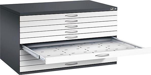 Produktbild C+P Zeichnungsschrank, A0, 10 Schubladen, H 760 mm, schwarzgrau / verkehrsweiss