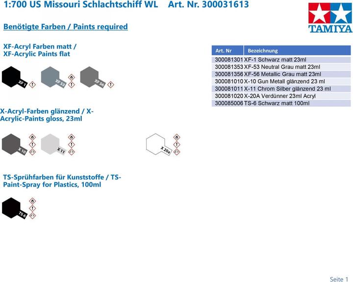 Produktbild Tamiya 1:700 US Missouri Schlachtschiff WL
