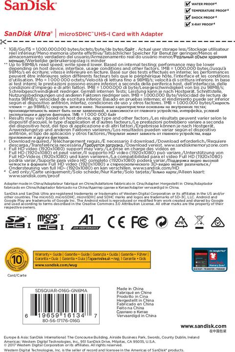 Image du produit SanDisk Ultra microSD A1 (16 Go, microSDHC, U1, UHS-I)
