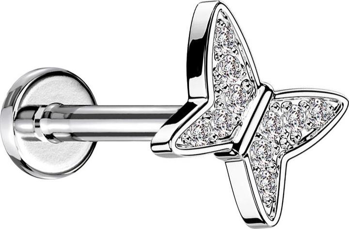 Image du produit Star Piercing Micro Labret femelle argenté Cristaux de papillon argentés (Laiton, Acier chirurgical 316L)
